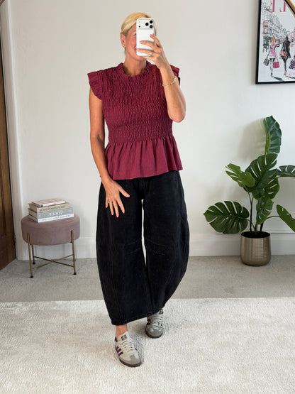 Plum Smocked Peplum Top