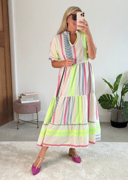 Neon/Blue Aztec Maxi Dress