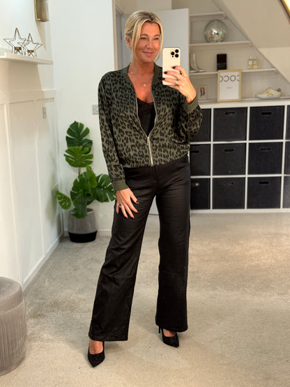 Khaki Leopard Silk Mix Bomber Jacket