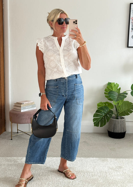 White Floral Broderie Anglaise Blouse