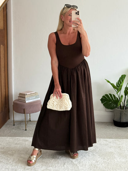 Chocolate V Waist Pocket Maxi Dress