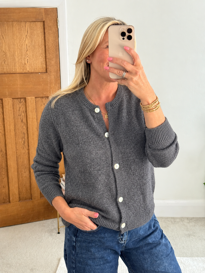 Grey Alpaca Mix Button Cardigan