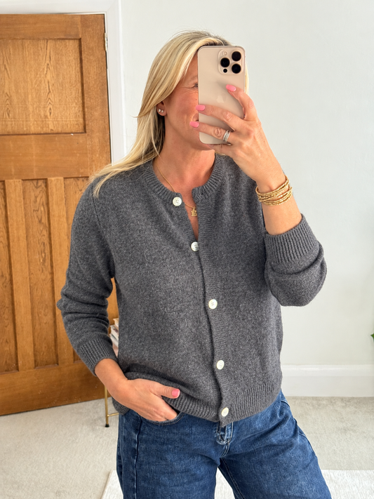 Grey Alpaca Mix Button Cardigan