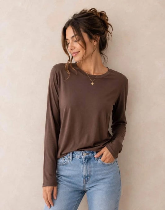 Chocolate Cotton L/Sleeve T-Shirt