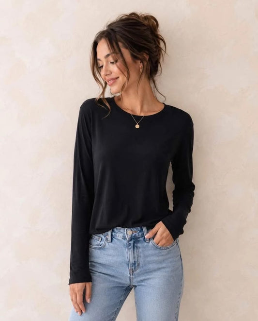 Black Cotton L/Sleeve T-Shirt