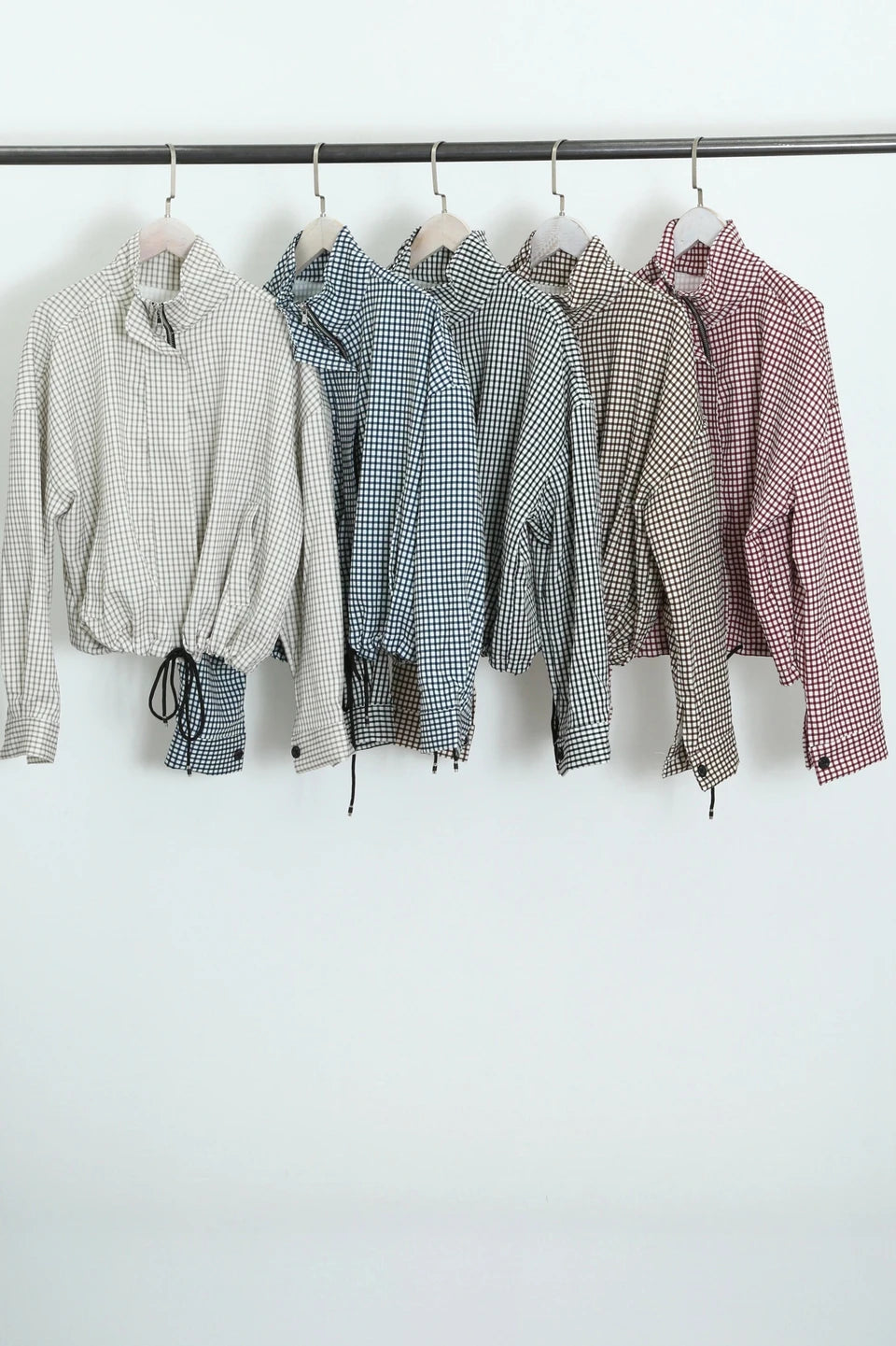 Black Check Funnel Neck Jacket