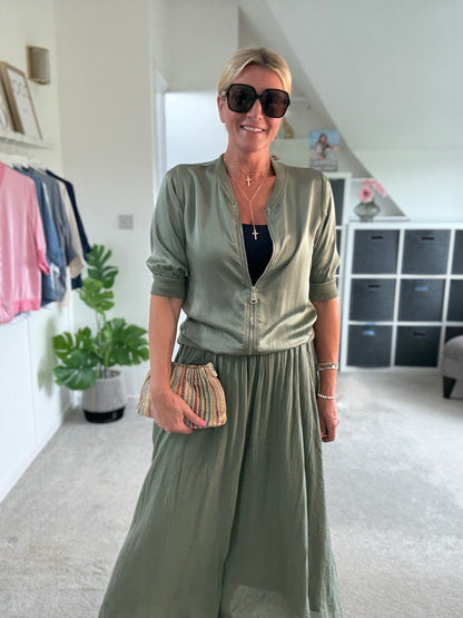 Khaki Cotton Pocket Maxi Skirt