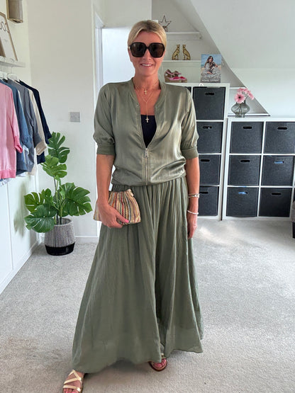 Khaki Cotton Pocket Maxi Skirt