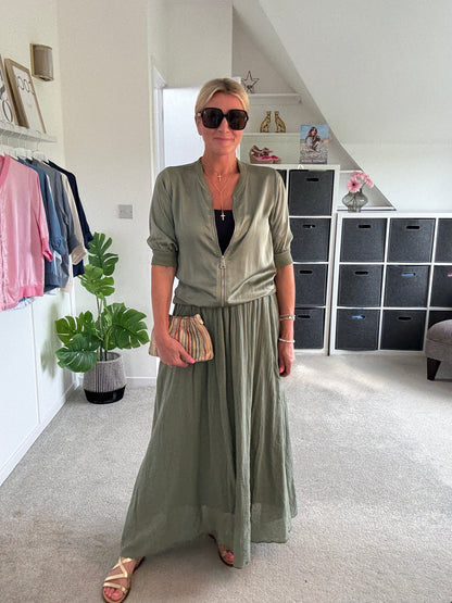 Khaki Silk Mix 1/2 Sleeve Bomber Jacket