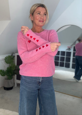 Pink Heart Sleeve Jumper