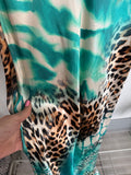 Navy Animal Print Silk Mix Slip Dress