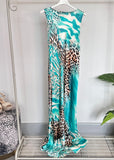 Teal Animal Print Silk Mix Slip Dress
