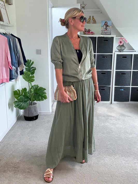 Khaki Cotton Pocket Maxi Skirt