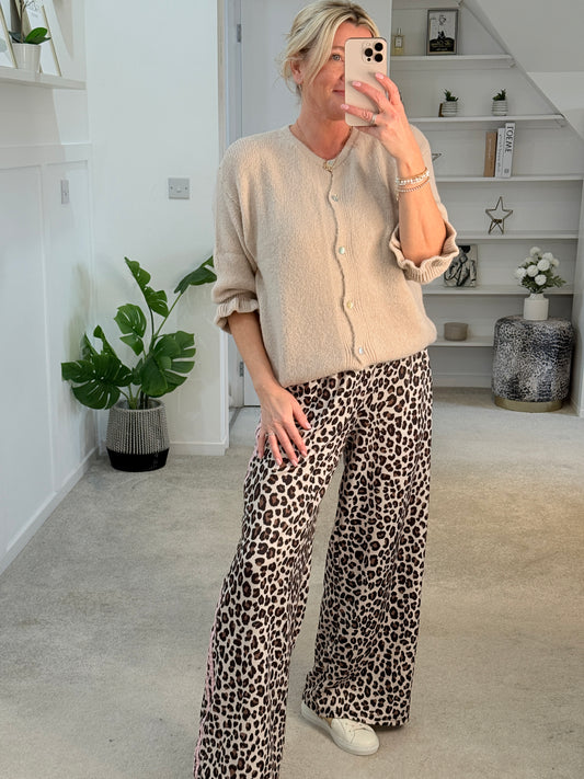 Oatmeal Alpaca Mix Frill Sleeve Cardigan