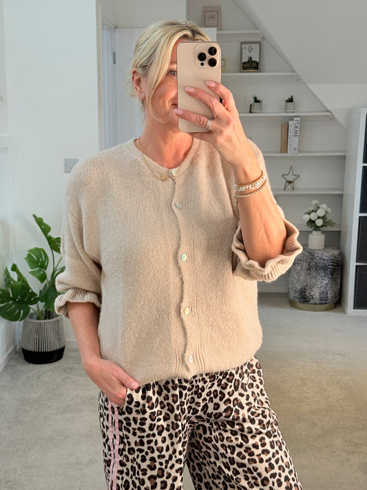 Oatmeal Alpaca Mix Frill Sleeve Cardigan