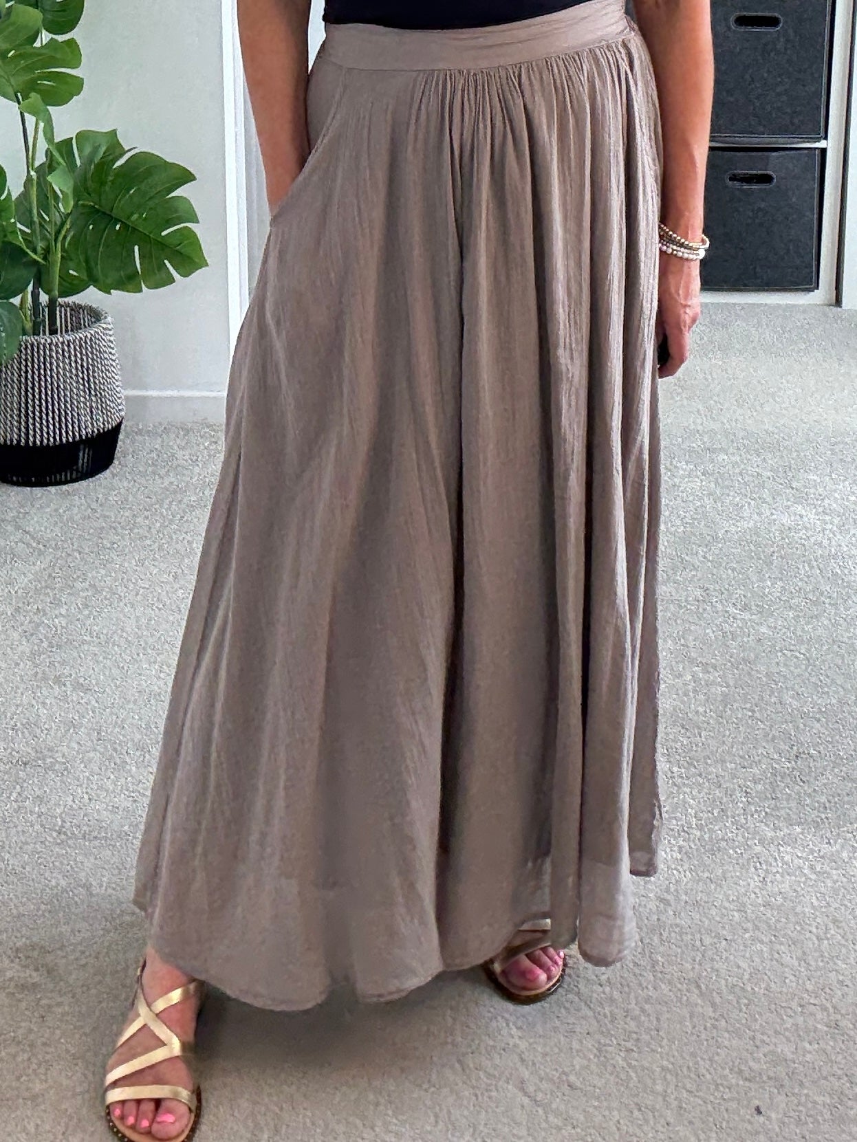 Mocha Cotton Pocket Maxi Skirt