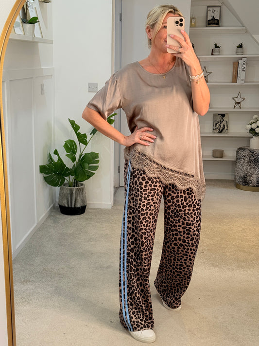 Mocha Satin/Lace Asymmetric Top