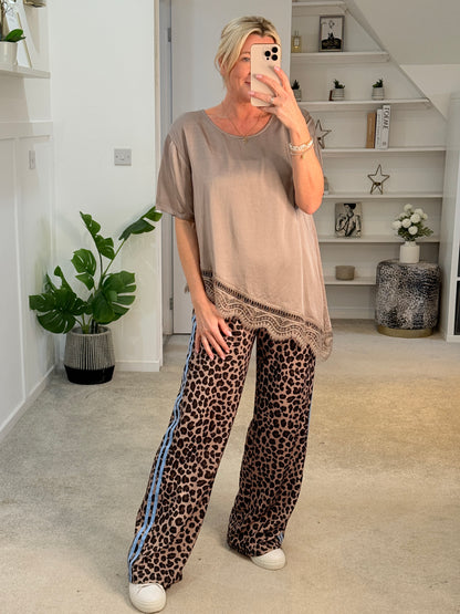 Mocha Satin/Lace Asymmetric Top
