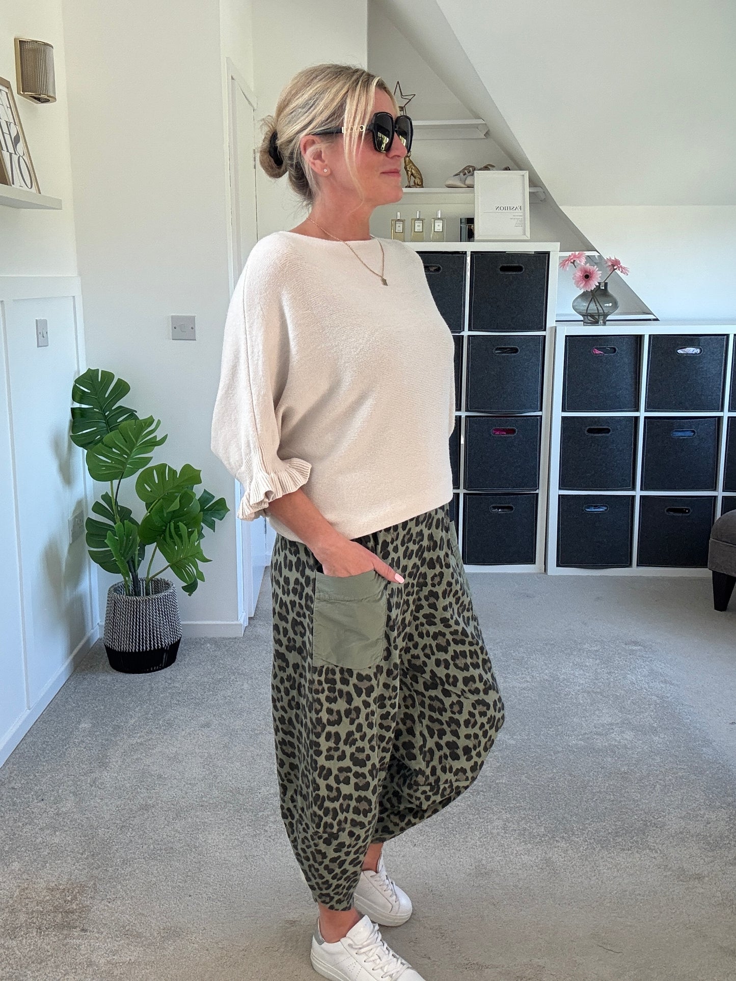 Khaki Leopard Slim Barrel Cargo Joggers
