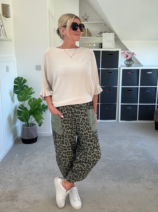 Light Oatmeal Frill Sleeve Jumper
