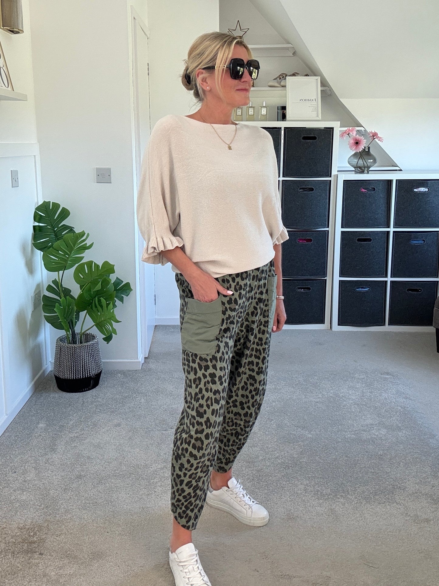Khaki Leopard Slim Barrel Cargo Joggers
