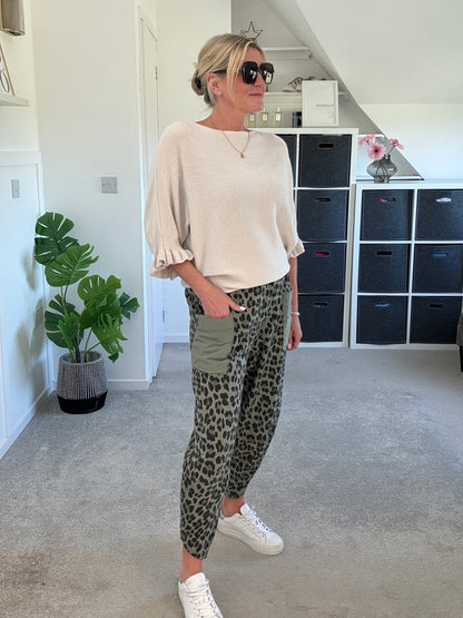 Khaki Leopard Slim Barrel Cargo Joggers
