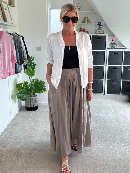 White Silk Mix 1/2 Sleeve Bomber Jacket