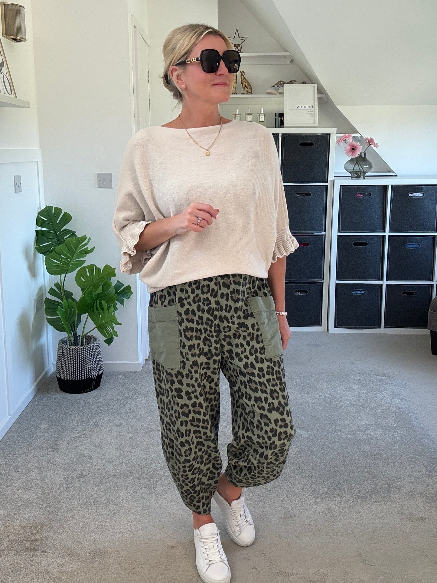 Khaki Leopard Slim Barrel Cargo Joggers