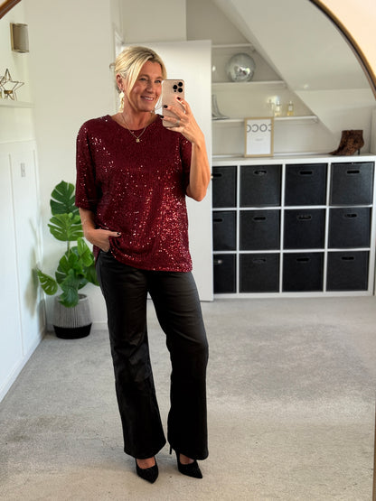 Burgundy Sequin Relaxed Fit Top