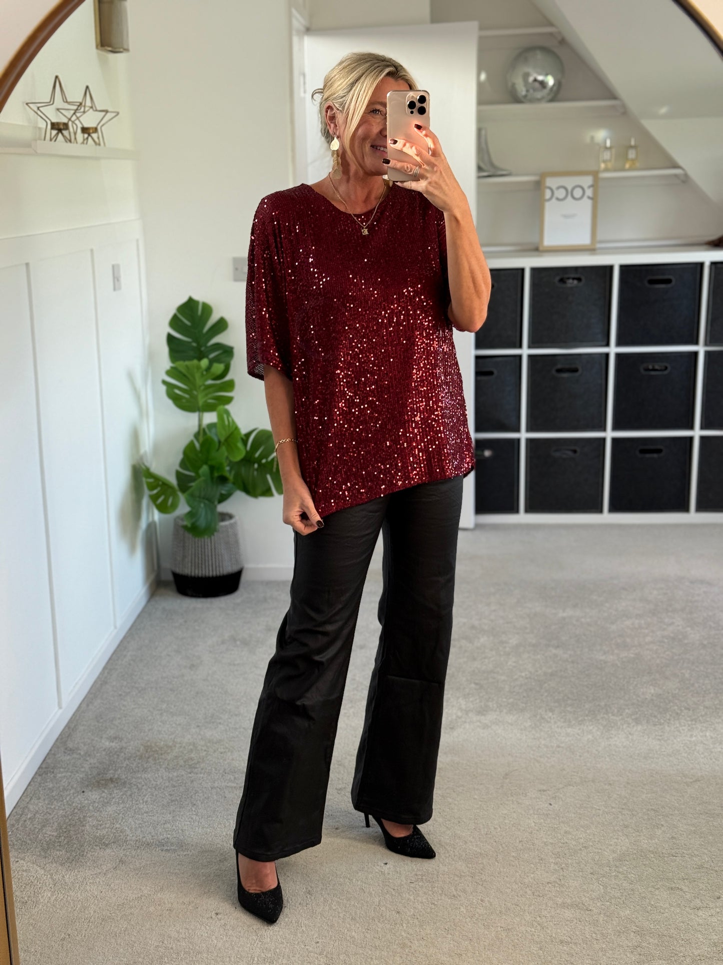 Burgundy Sequin Relaxed Fit Top