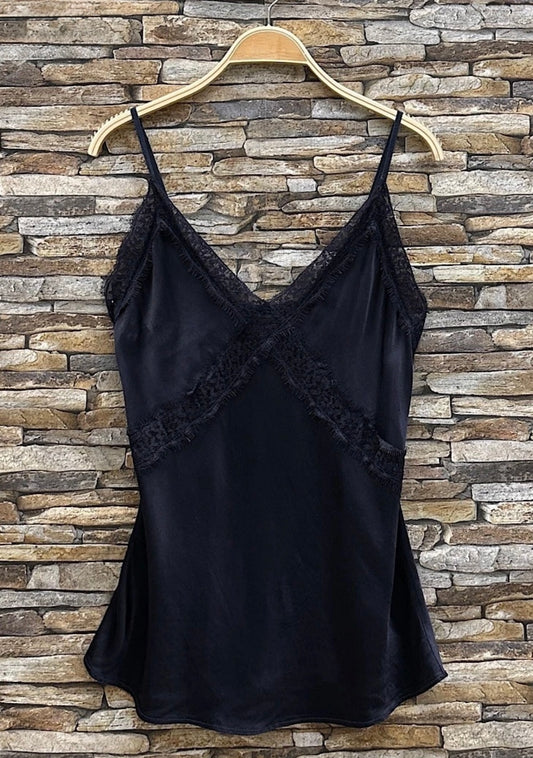 Navy Lace Satin Cami Top