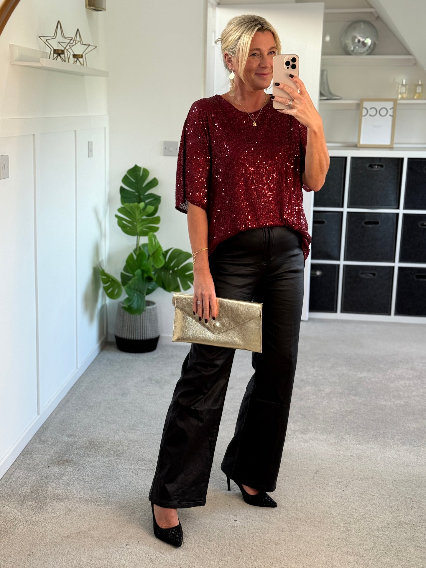 Burgundy Sequin Relaxed Fit Top