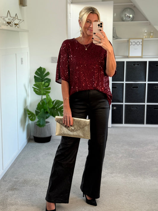 Black Melly & Co Flared Pleather Jeans