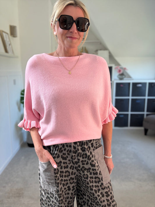 Pastel Pink Frill Sleeve Jumper