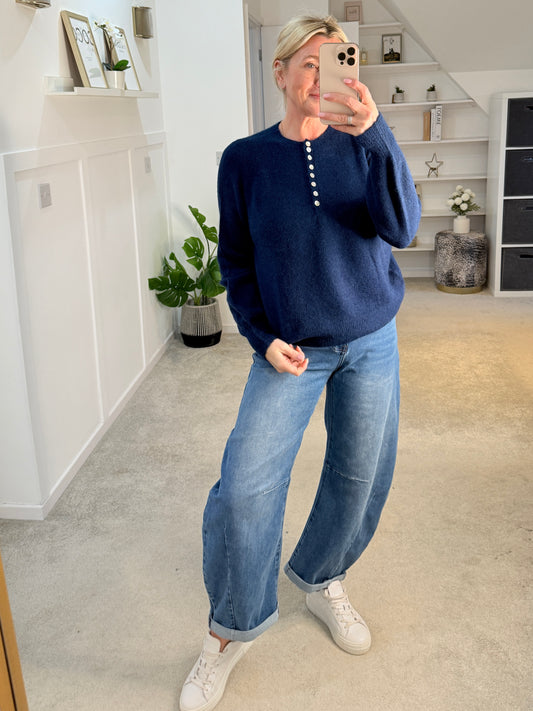 Navy Alpaca Mix Button Jumper