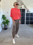 Mocha Leopard Slim Barrel Cargo Joggers