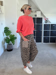 Mocha Leopard Slim Barrel Cargo Joggers