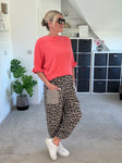 Mocha Leopard Slim Barrel Cargo Joggers