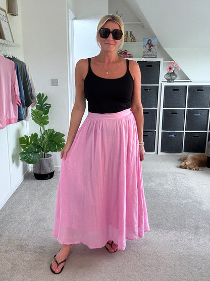Pink Cotton Pocket Maxi Skirt