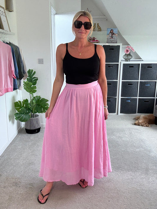 Pink Cotton Pocket Maxi Skirt