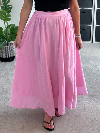 Pink Cotton Pocket Maxi Skirt