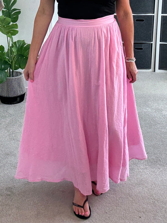 Pink Cotton Pocket Maxi Skirt