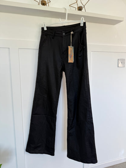 Black Melly & Co Flared Pleather Jeans