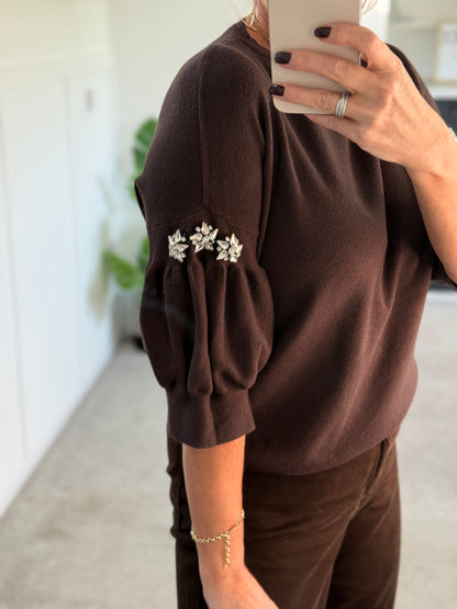 Chocolate Diamanté Sleeve Jumper