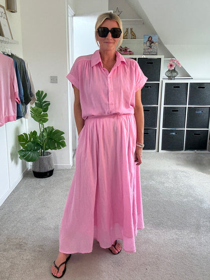 Pink Cotton Pocket Maxi Skirt