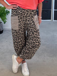 Mocha Leopard Slim Barrel Cargo Joggers