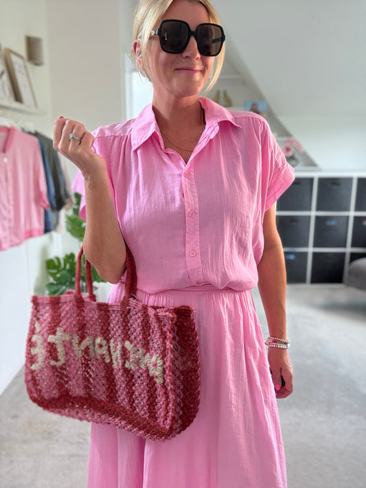 Pink Cotton Short Sleeve Shirt