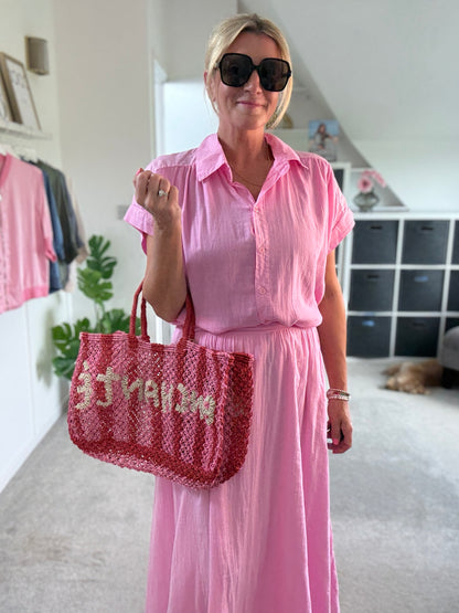 Pink Cotton Pocket Maxi Skirt