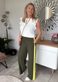 Khaki/Neon Stripe Wide Leg Trousers