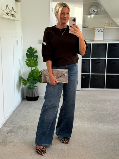 Chocolate Diamanté Sleeve Jumper